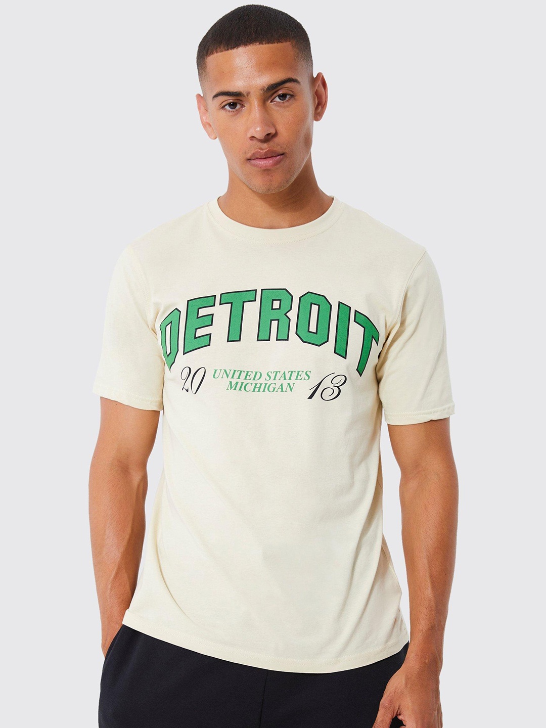 

boohooMAN Typography Printed Pure Cotton T-shirt, Off white