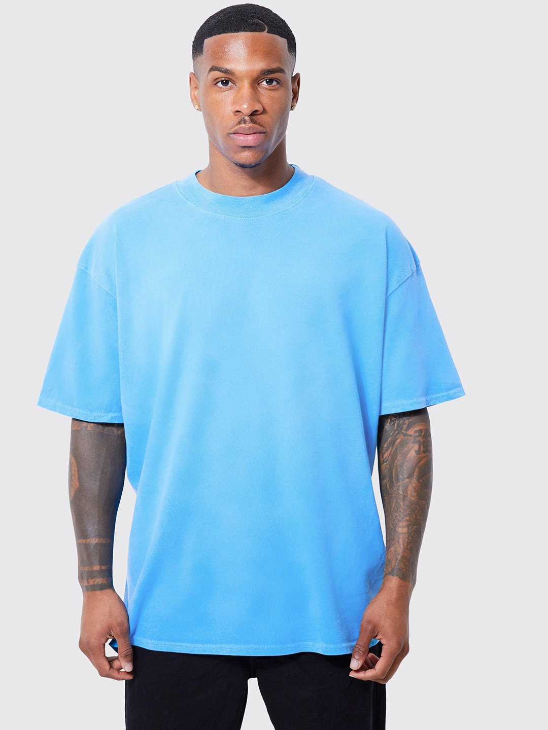 

boohooMAN Typography & Graphic Printed Back Pure Cotton Oversized T-shirt, Blue