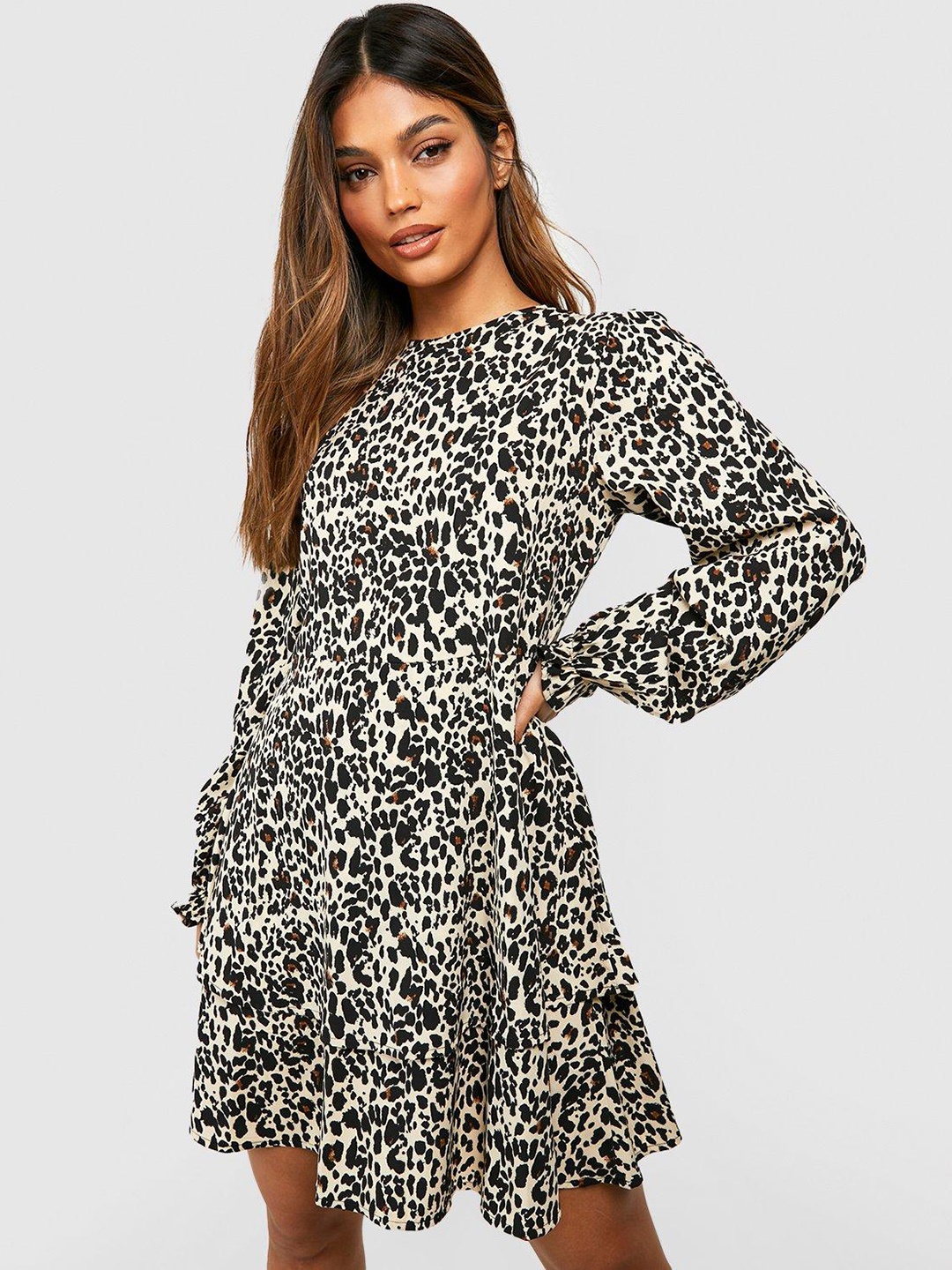 

Boohoo Leopard Print Shift Dress, Black