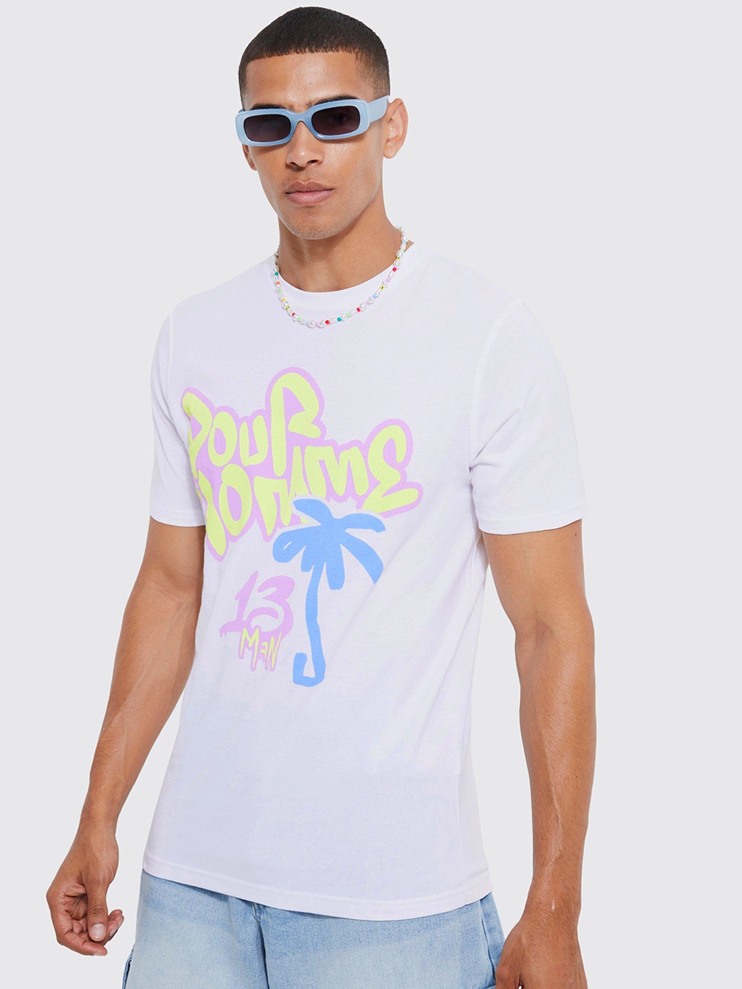 

boohooMAN Typography Print Pure Cotton Regular Fit T-shirt, White