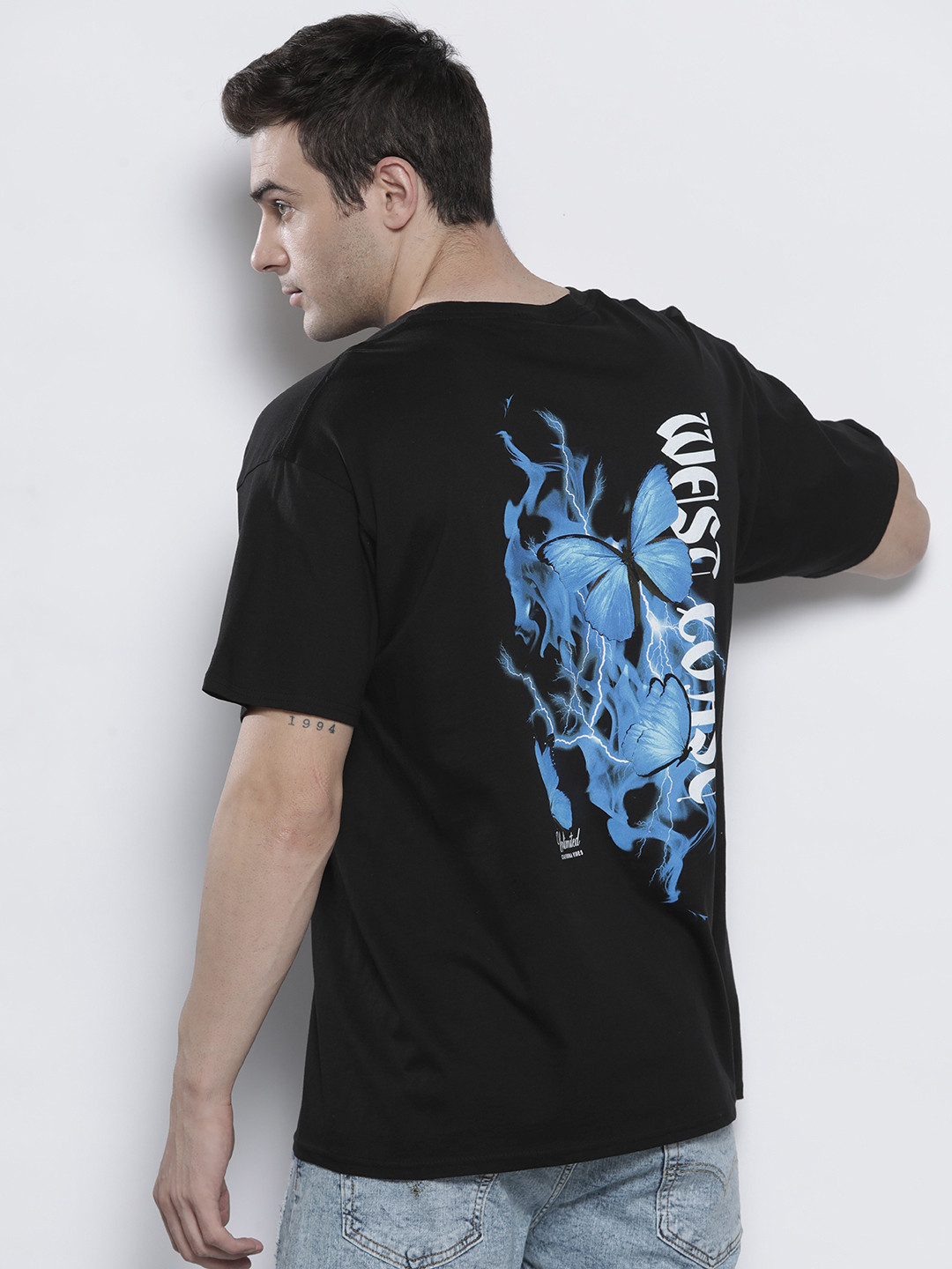 

boohooMAN Printed Pure Cotton Oversized T-shirt, Black