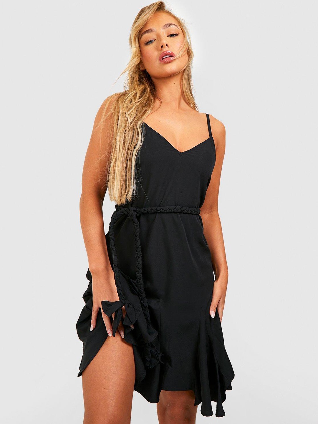 

Boohoo Belted A-Line Mini Dress, Black