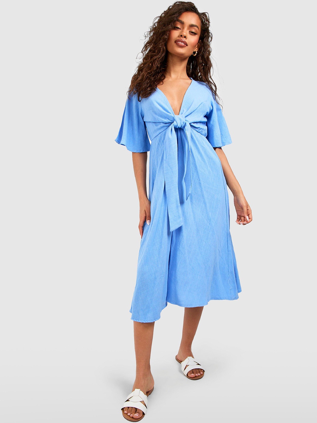 

Boohoo Tie Detail Midi Dress, Blue