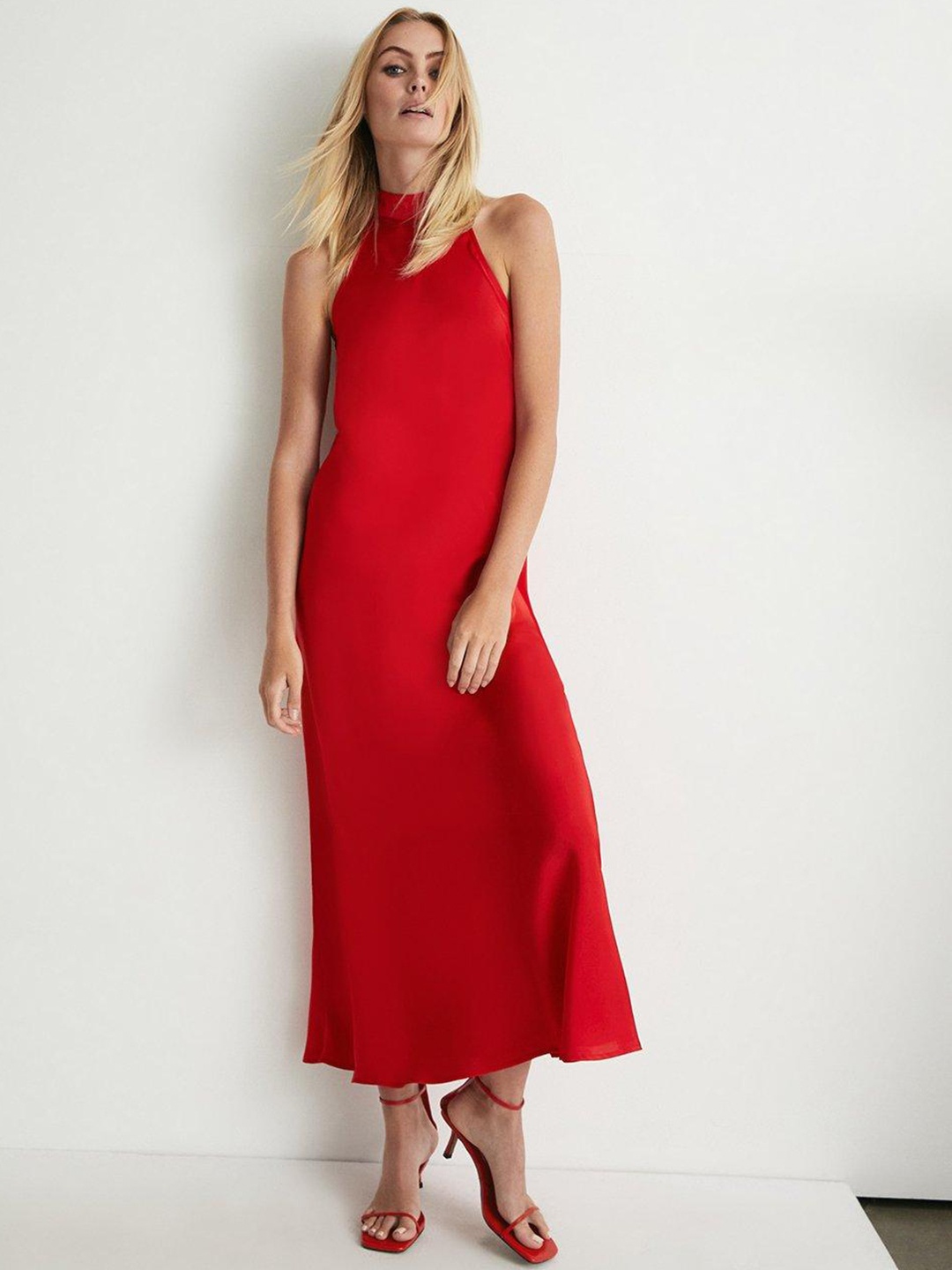 

WAREHOUSE Styled Back Satin A-Line Maxi Slip Dress, Red