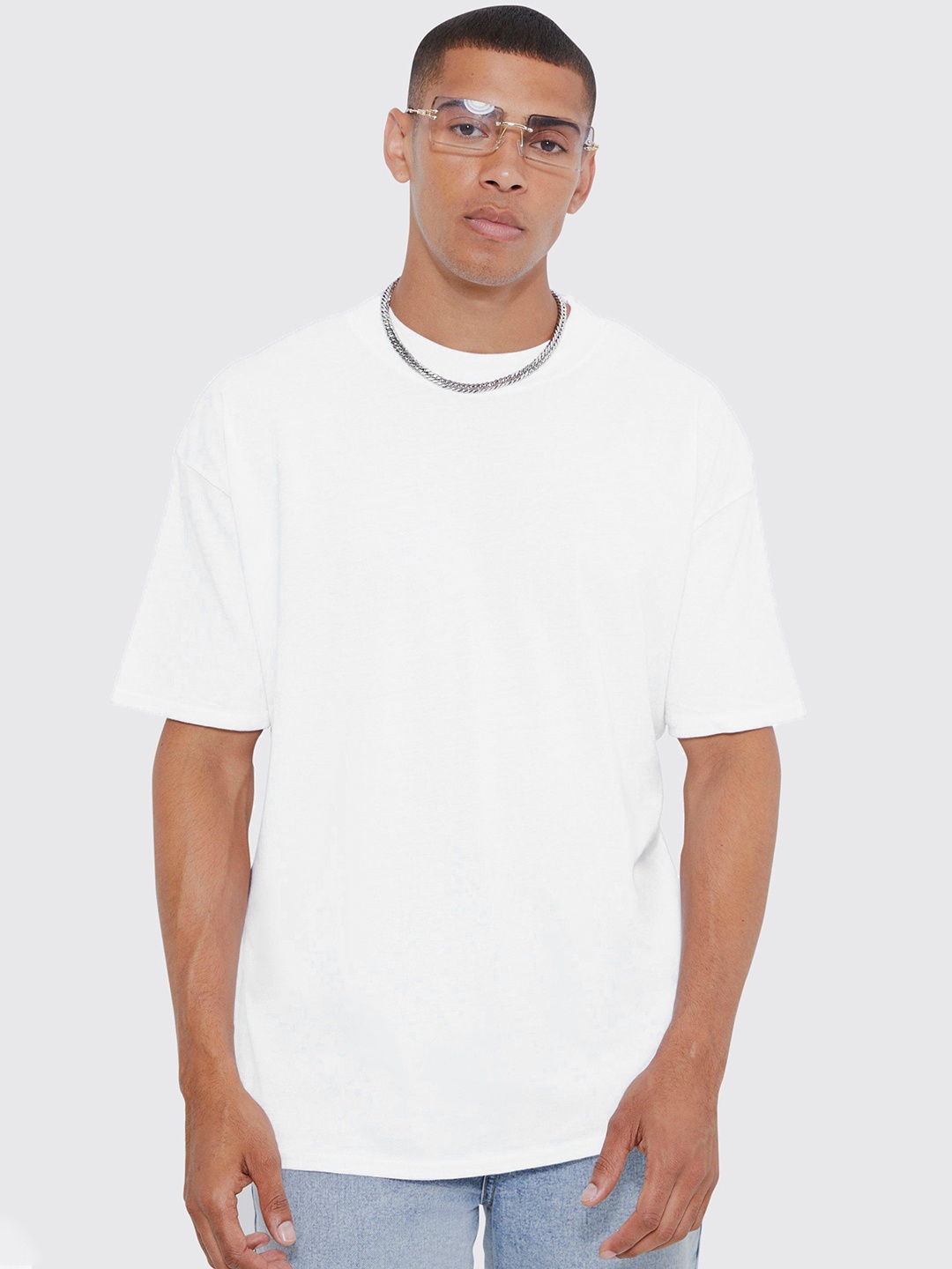 

boohooMAN Printed Drop-Shoulder Sleeves Pure Cotton Oversized T-shirt, White