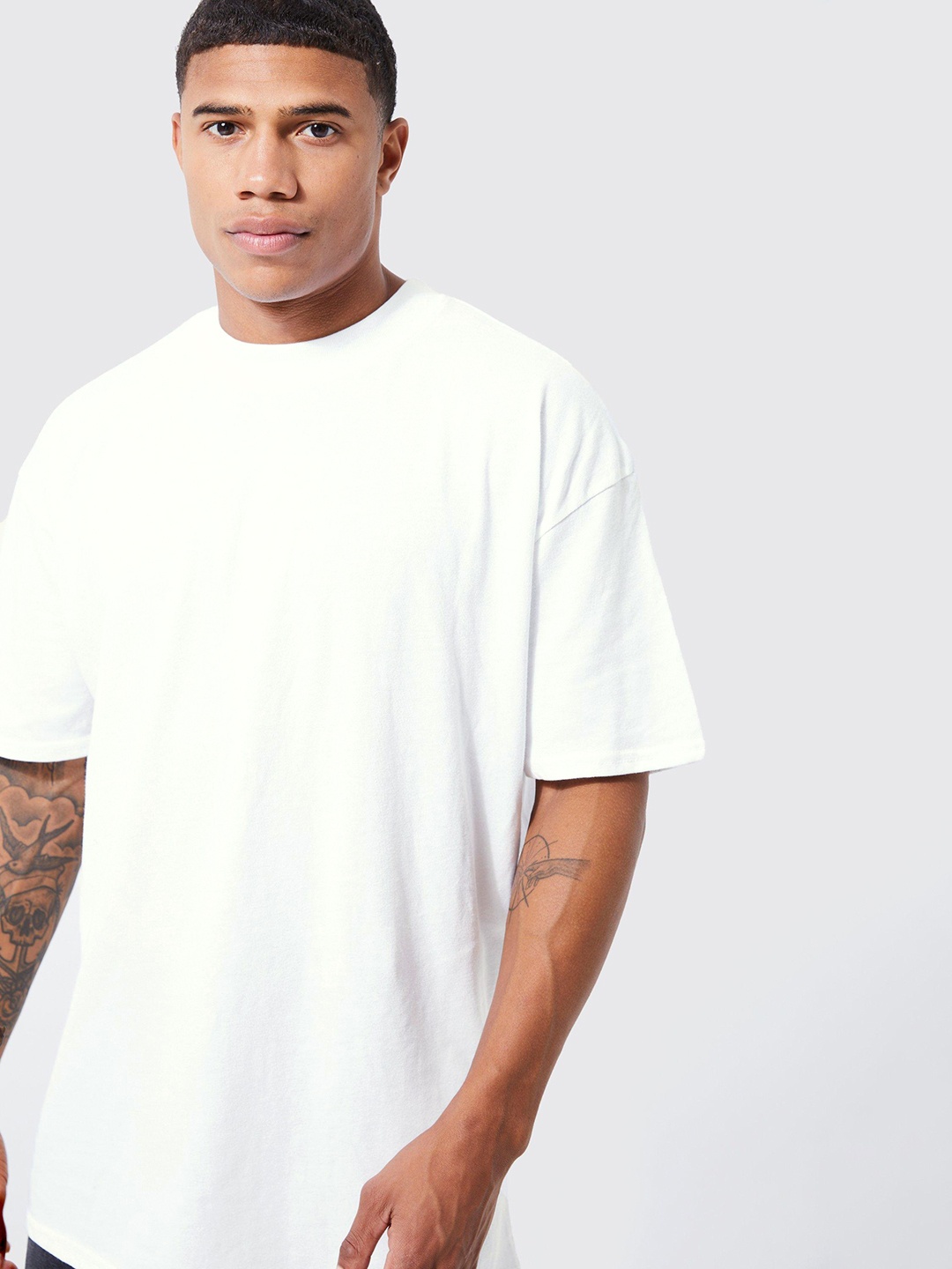 boohooMAN Printed Pure Cotton Oversized T-shirt, White