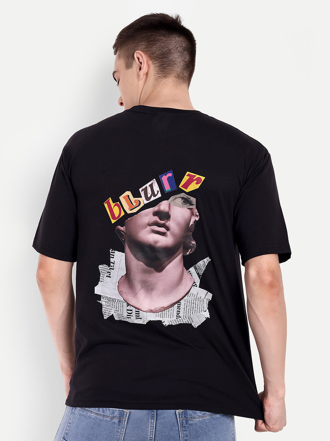 

BLURR News Head Graphic Printed Oversized Pure Cotton T-shirt 240 gsm, Black