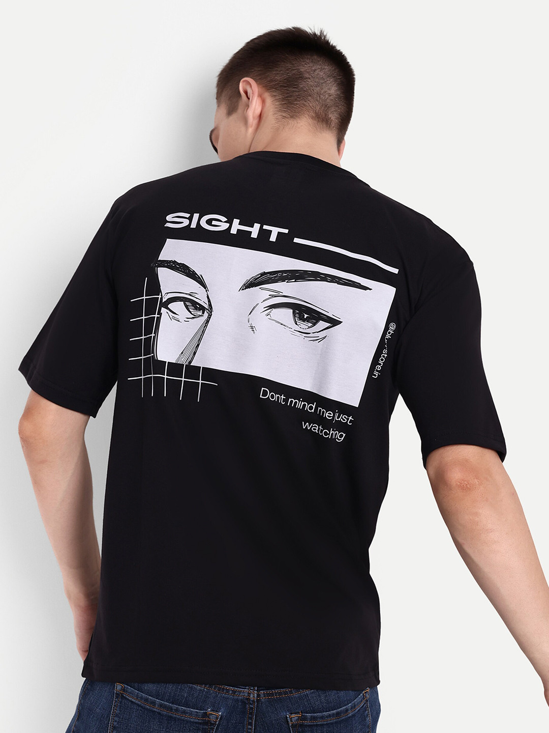 

BLURR Sight Graphic Printed Oversized Pure Cotton T-shirt, Black