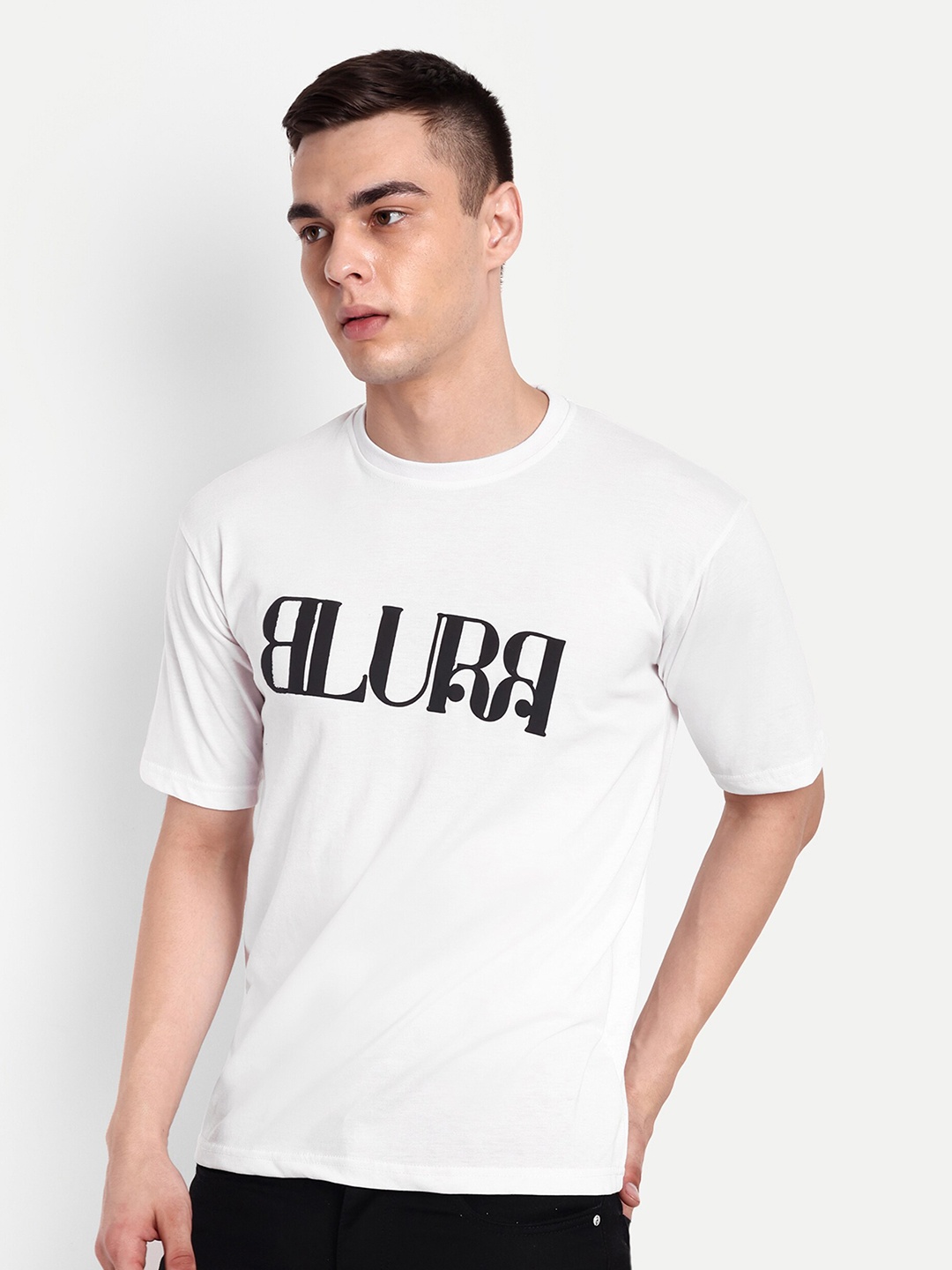 

BLURR Typography Printed Pure Cotton Oversized T-shirt, White