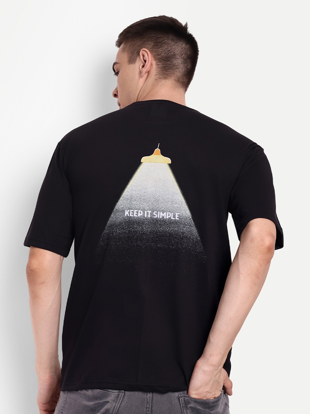 

BLURR Keep It Simple Graphic Printed Pure Cotton Oversized T-shirt, Black