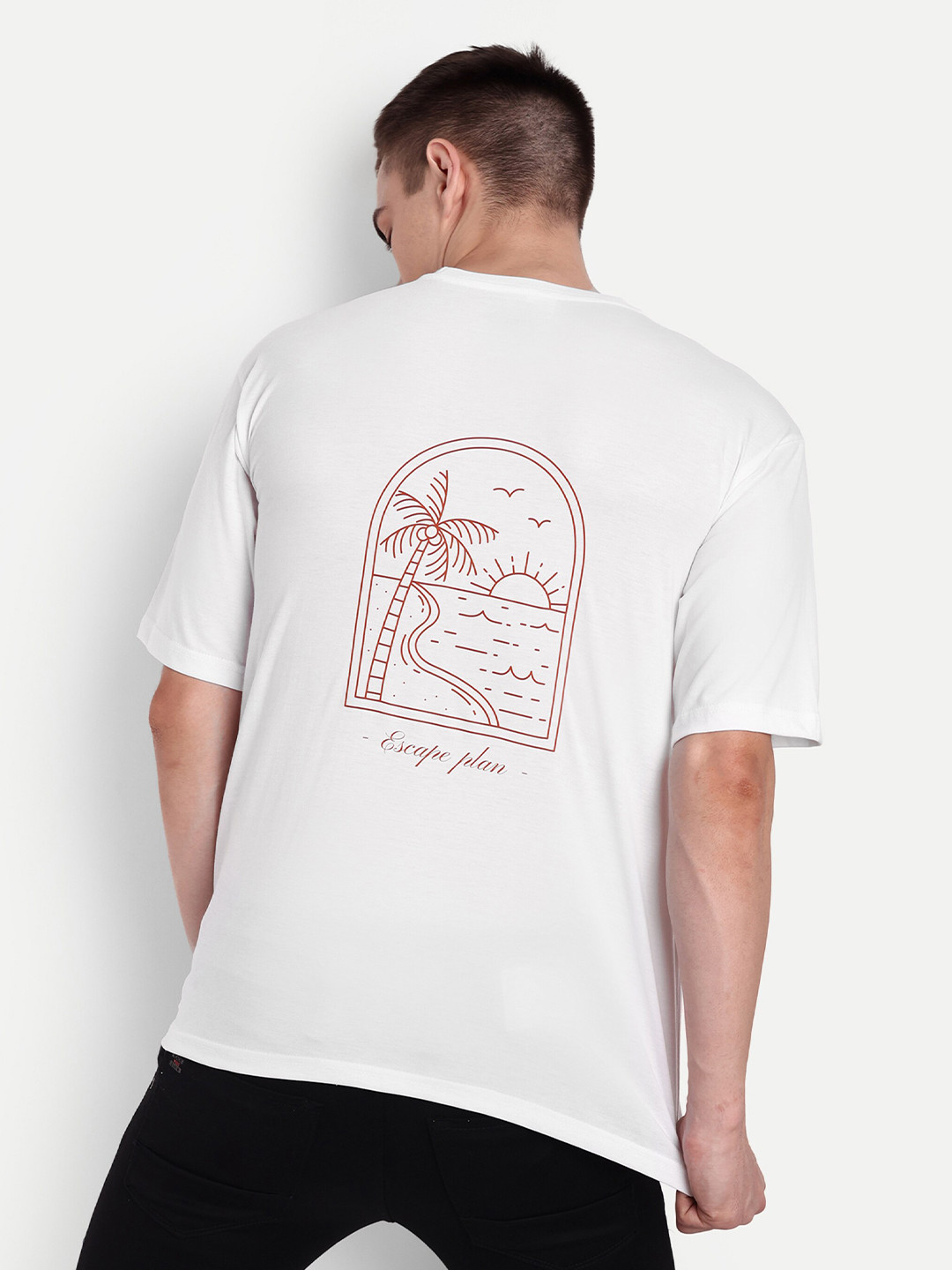 

BLURR Escape Plan Graphic Printed Oversized Pure Cotton T-shirt, White