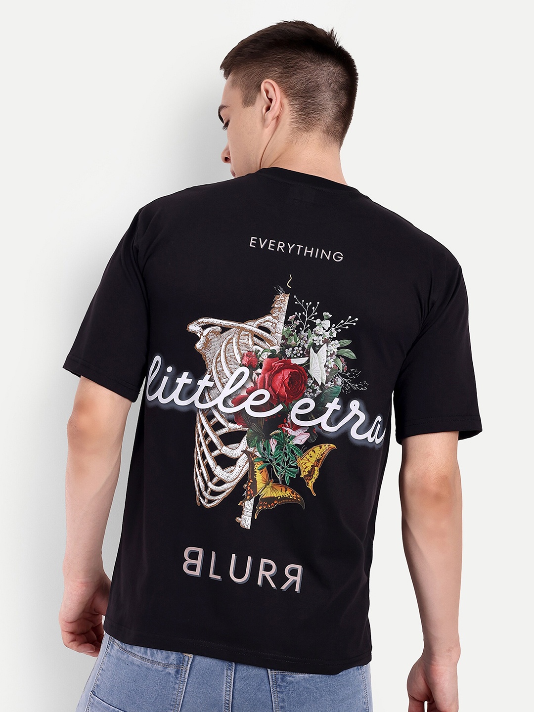 

BLURR Little Extra Graphic Printed Pure Cotton Oversized T-shirt, Black