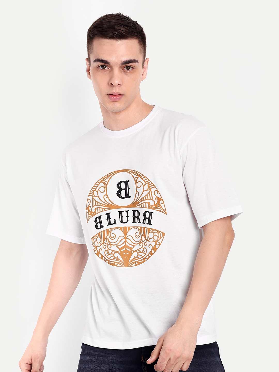 BLURR Graphic Printed Pure Cotton Oversized T-shirt, White