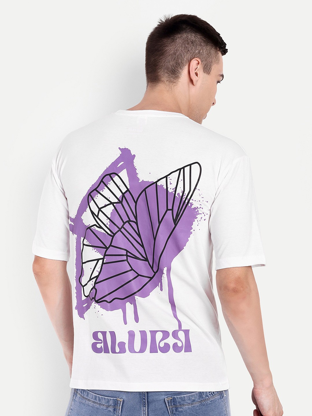 

BLURR Butterfly Graphic Printed Pure Cotton Oversized T-shirt, White
