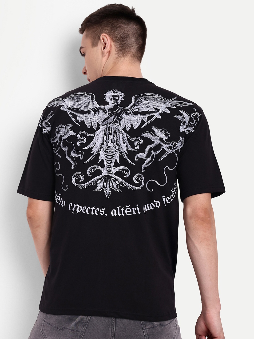 

BLURR Ferry Graphic Printed Pure Cotton Oversized T-shirt, Black