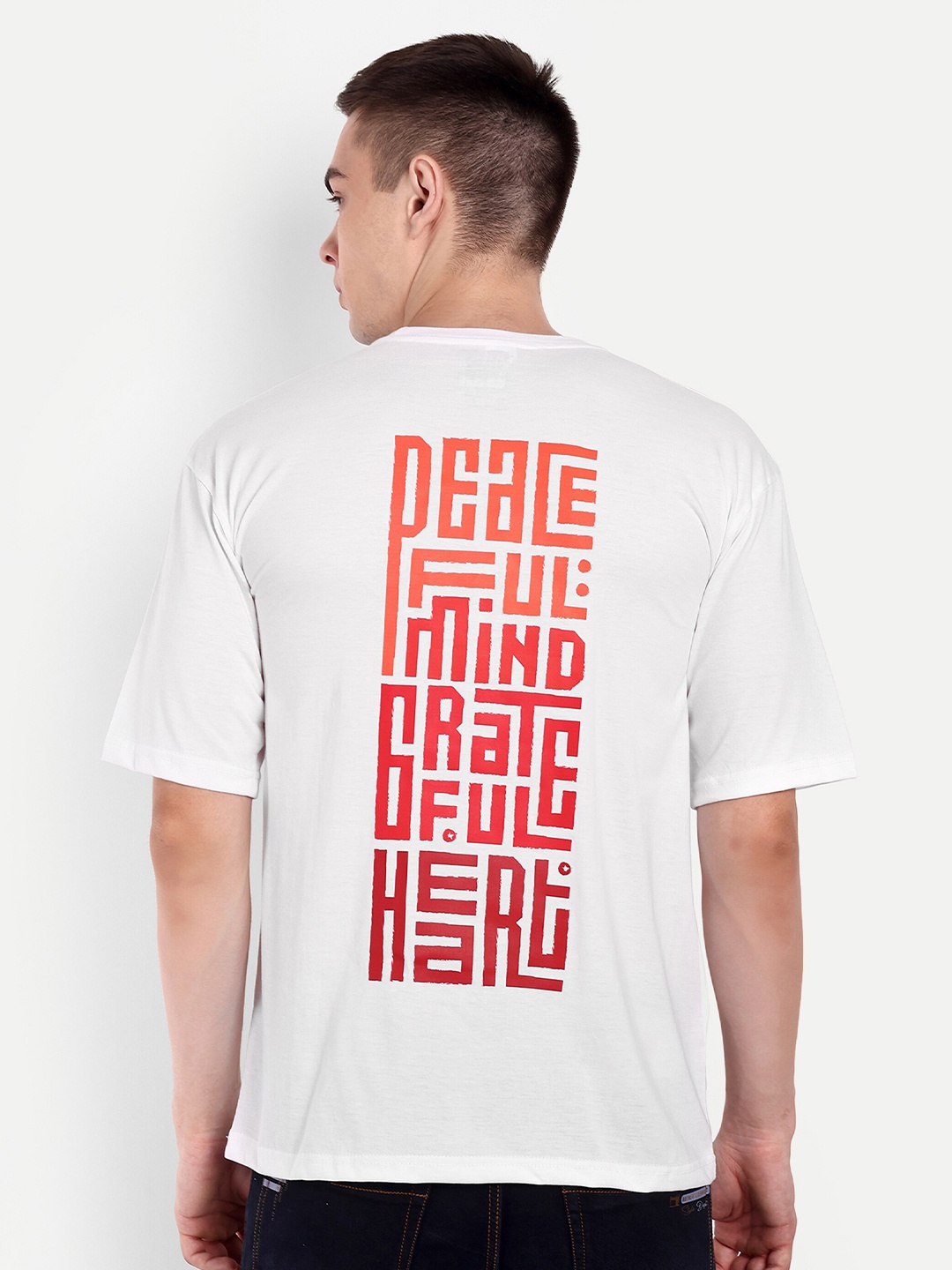 

BLURR PEACEFUL MIND Typography Printed Oversized T-shirt, White