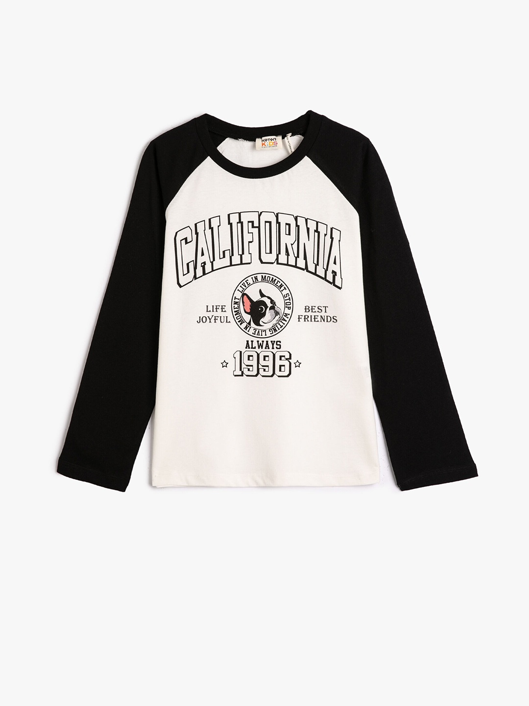 

Koton Girls Typography Printed Raglan Sleeves Pure Cotton T-Shirt, Off white