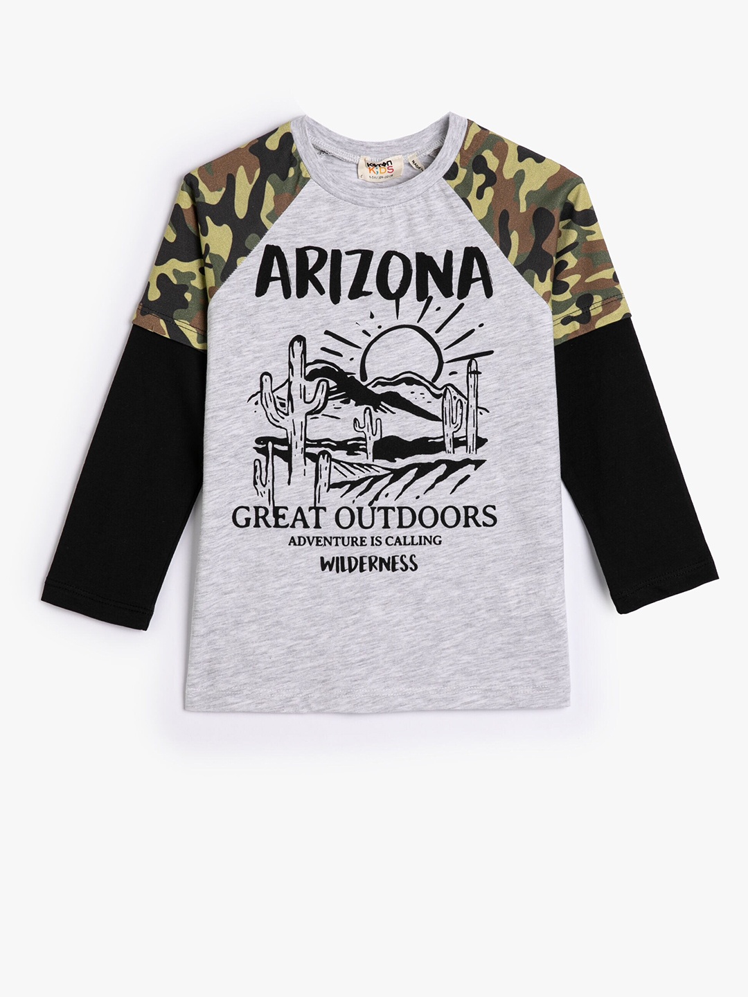 

Koton Boys Graphic Printed Raglan Sleeves Pure Cotton T-Shirt, Grey