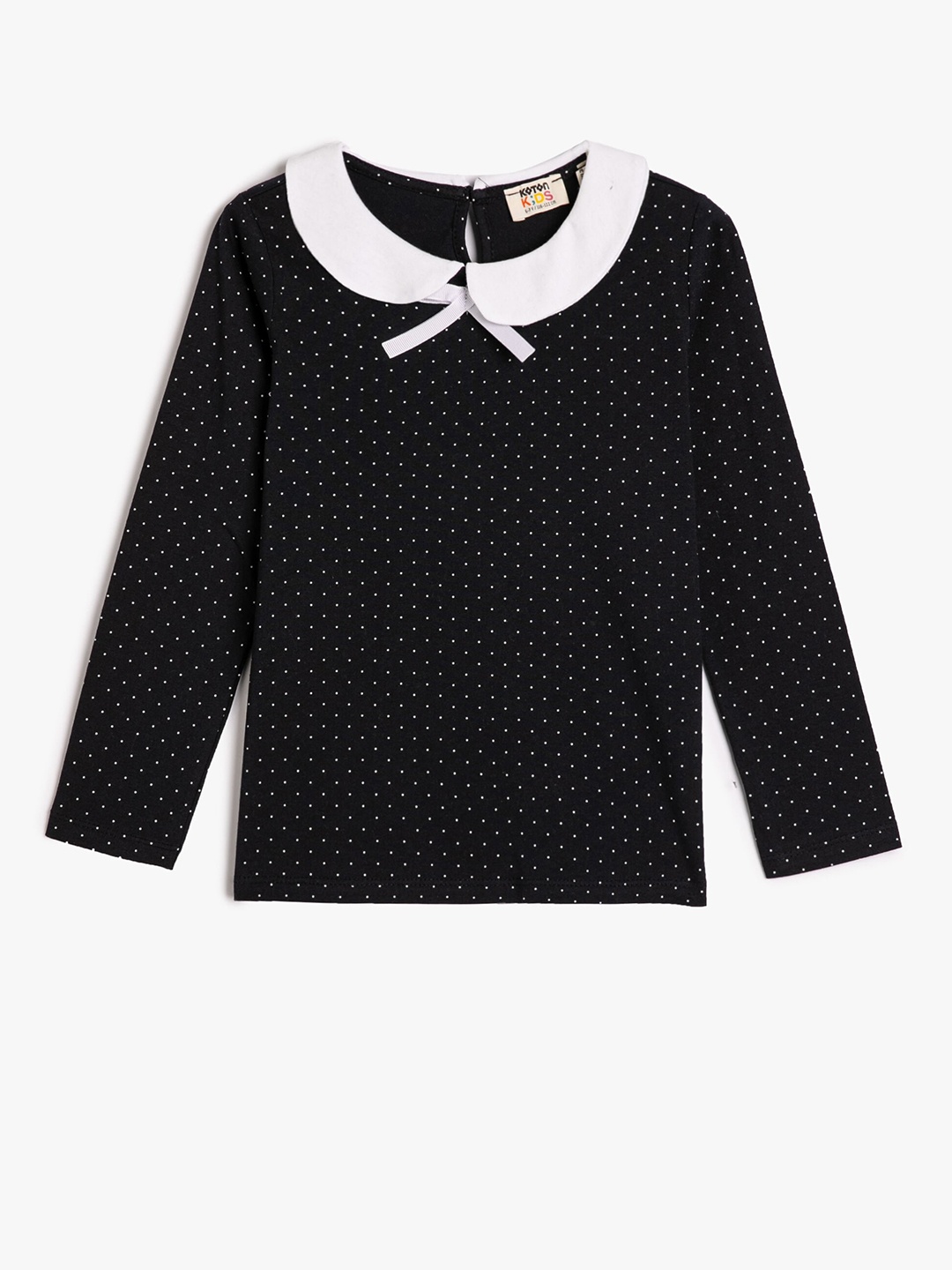 

Koton Girls Polka Dots Printed Peter Pan Collar Pure Cotton Top, Navy blue