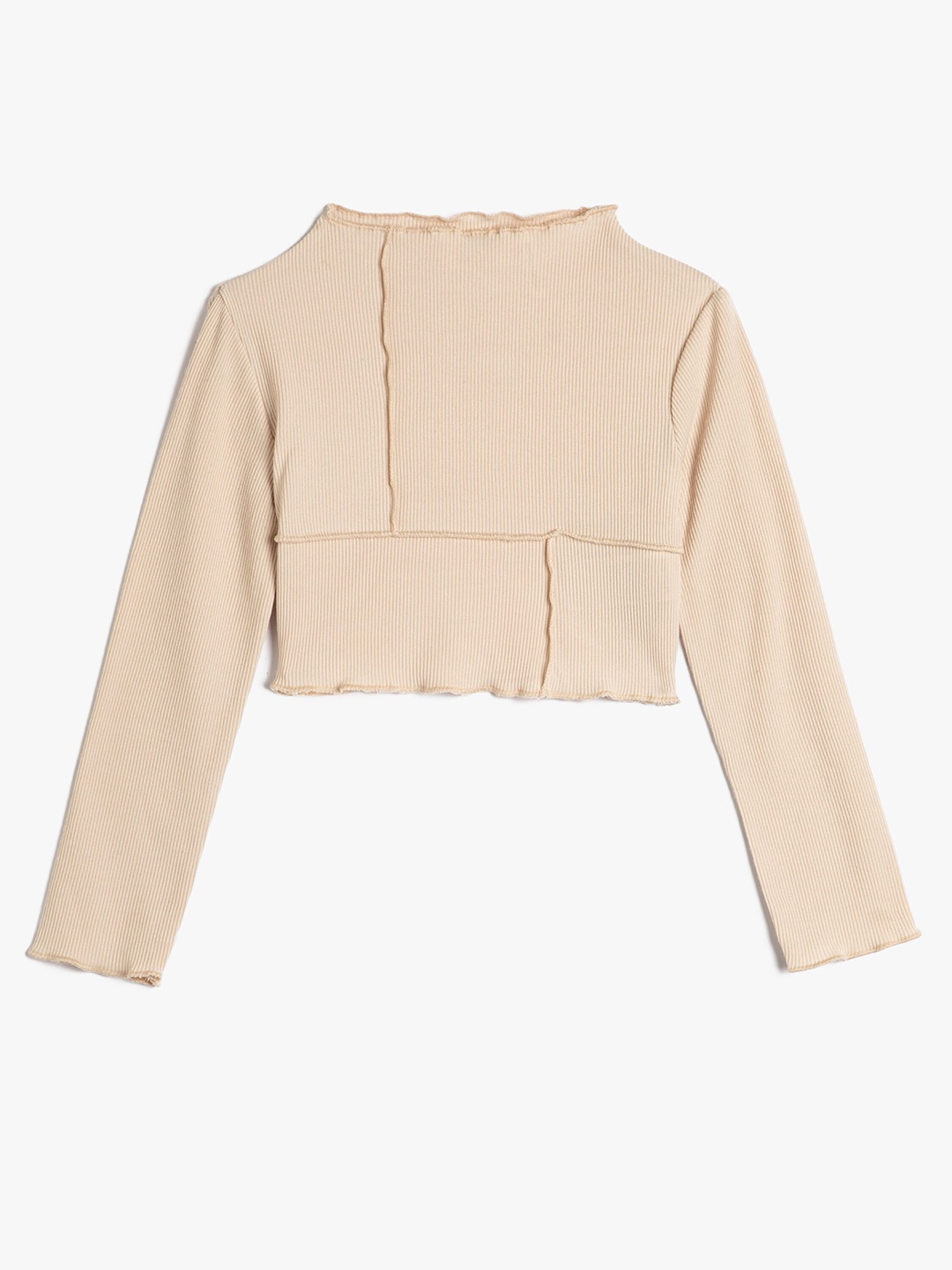 

Koton Girls High Neck Self Design Crop T-shirt, Beige