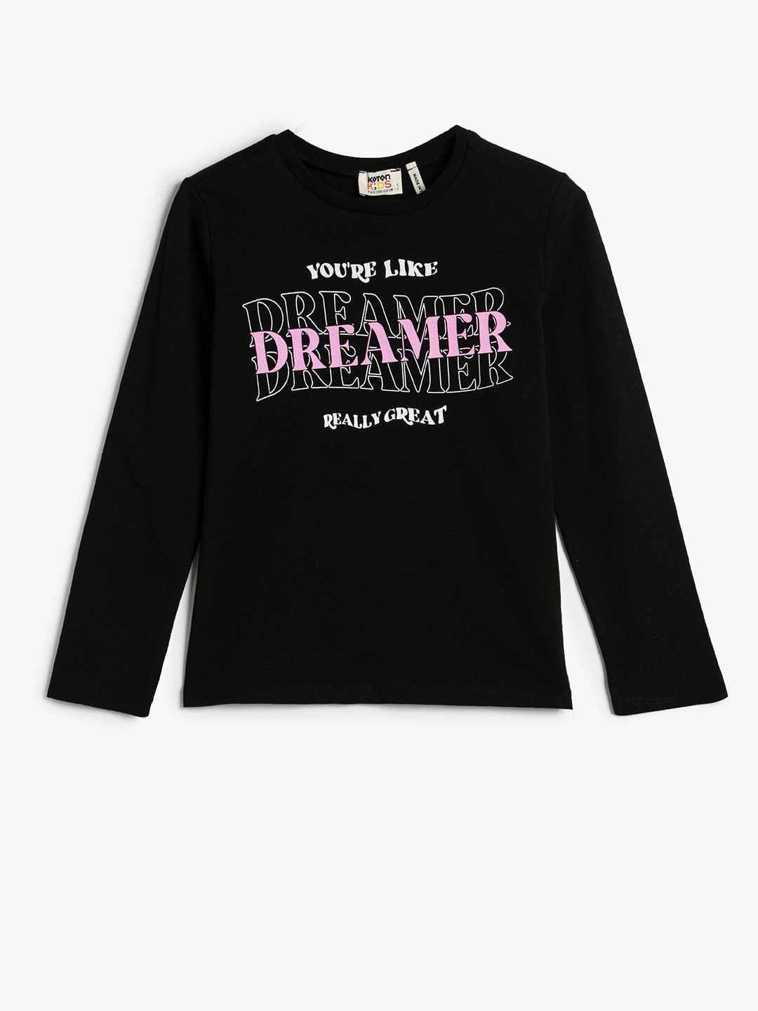 

Koton Girls Typography Printed Cotton T-shirt, Black