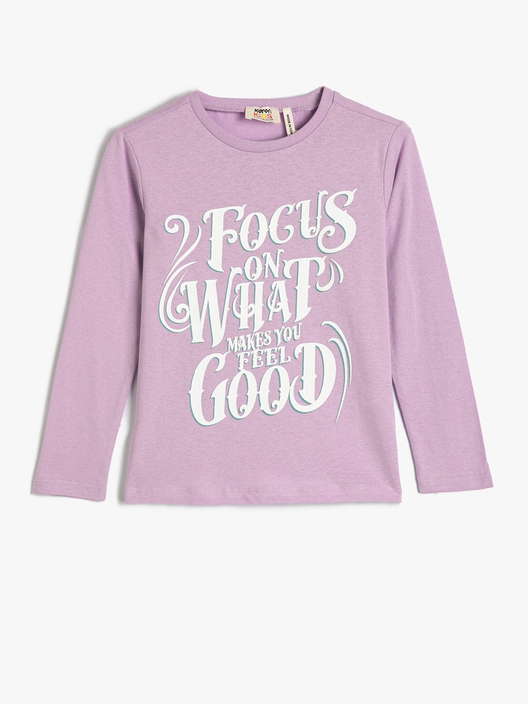 Koton Girls Typography Printed Cotton T-shirt, Purple