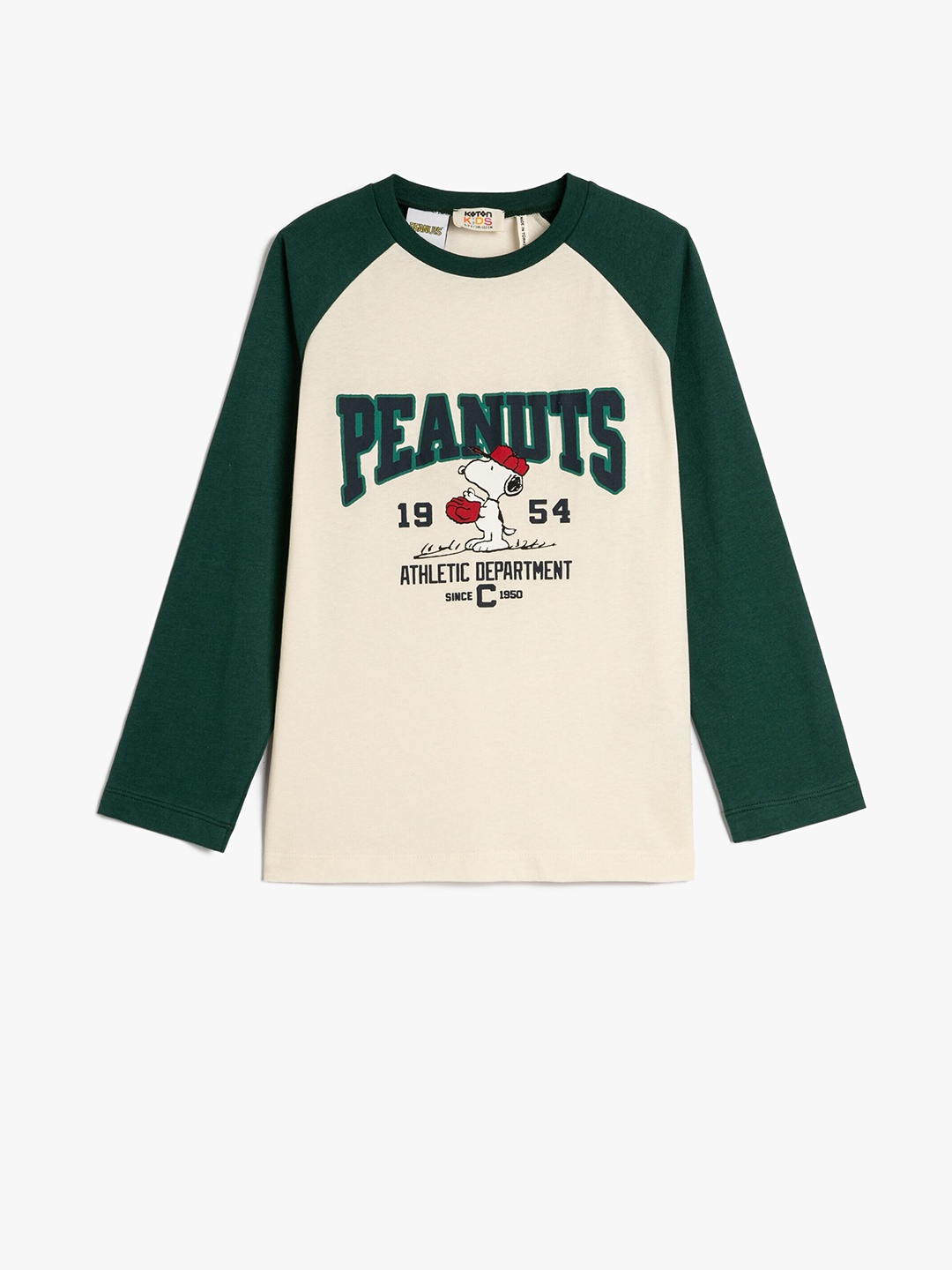 

Koton Boys Peanuts Printed Raglan Sleeves Pure Cotton T-shirt, Beige