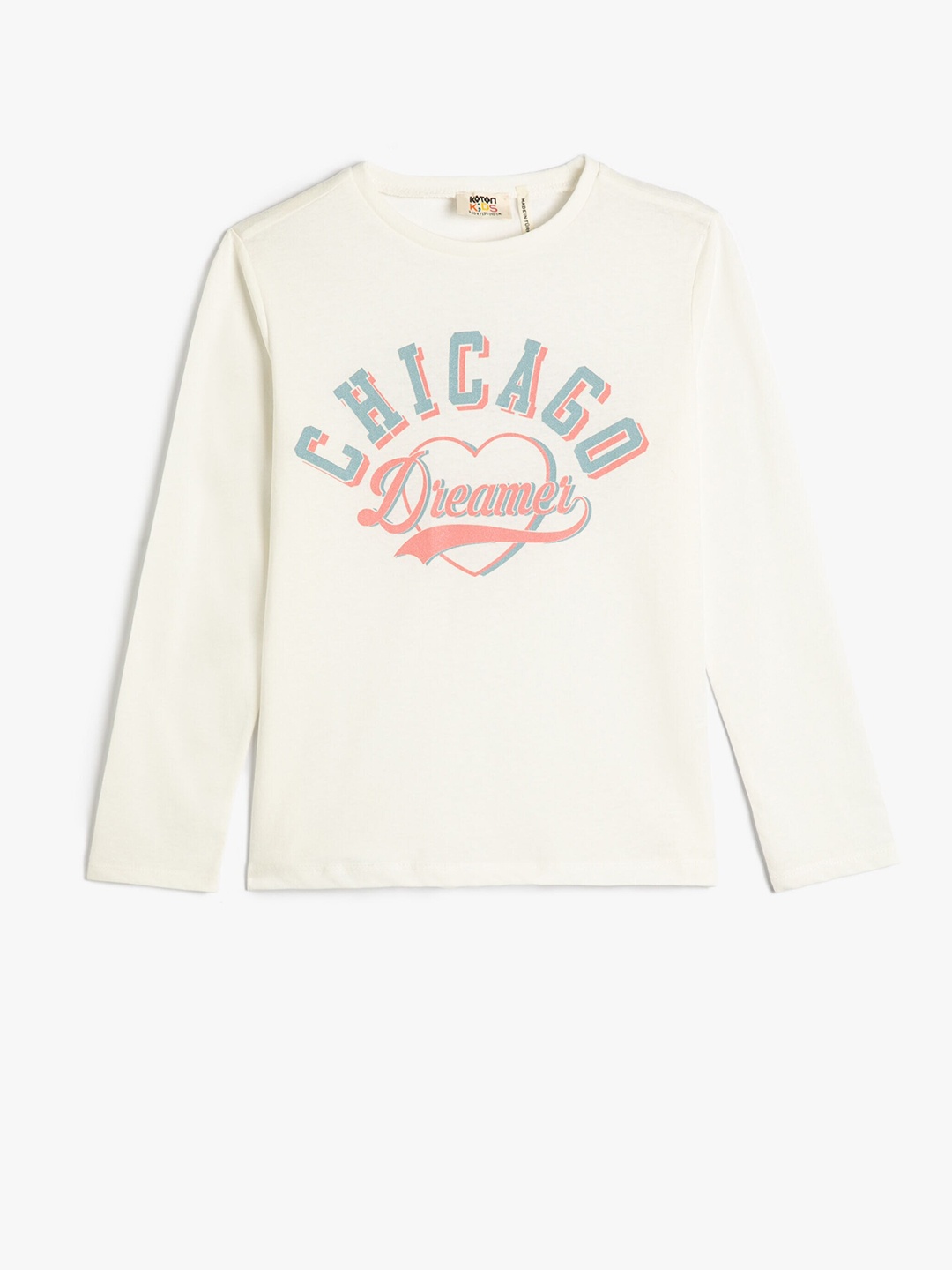 Koton Girls Typography Printed Pure Cotton T-shirt, Beige