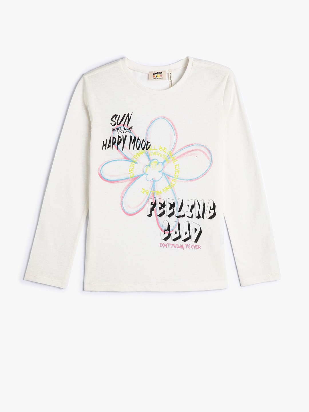

Koton Girls Typography Printed Pure Cotton T-shirt, Beige