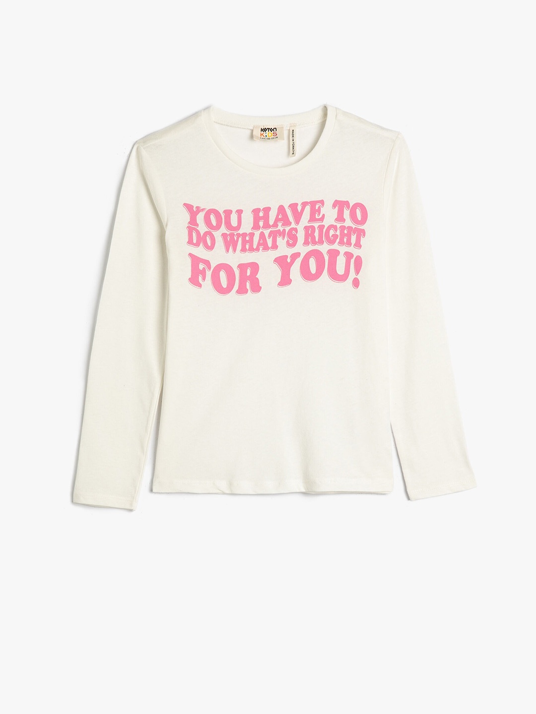 

Koton Girls Typography Printed Pure cotton T-shirt, Beige