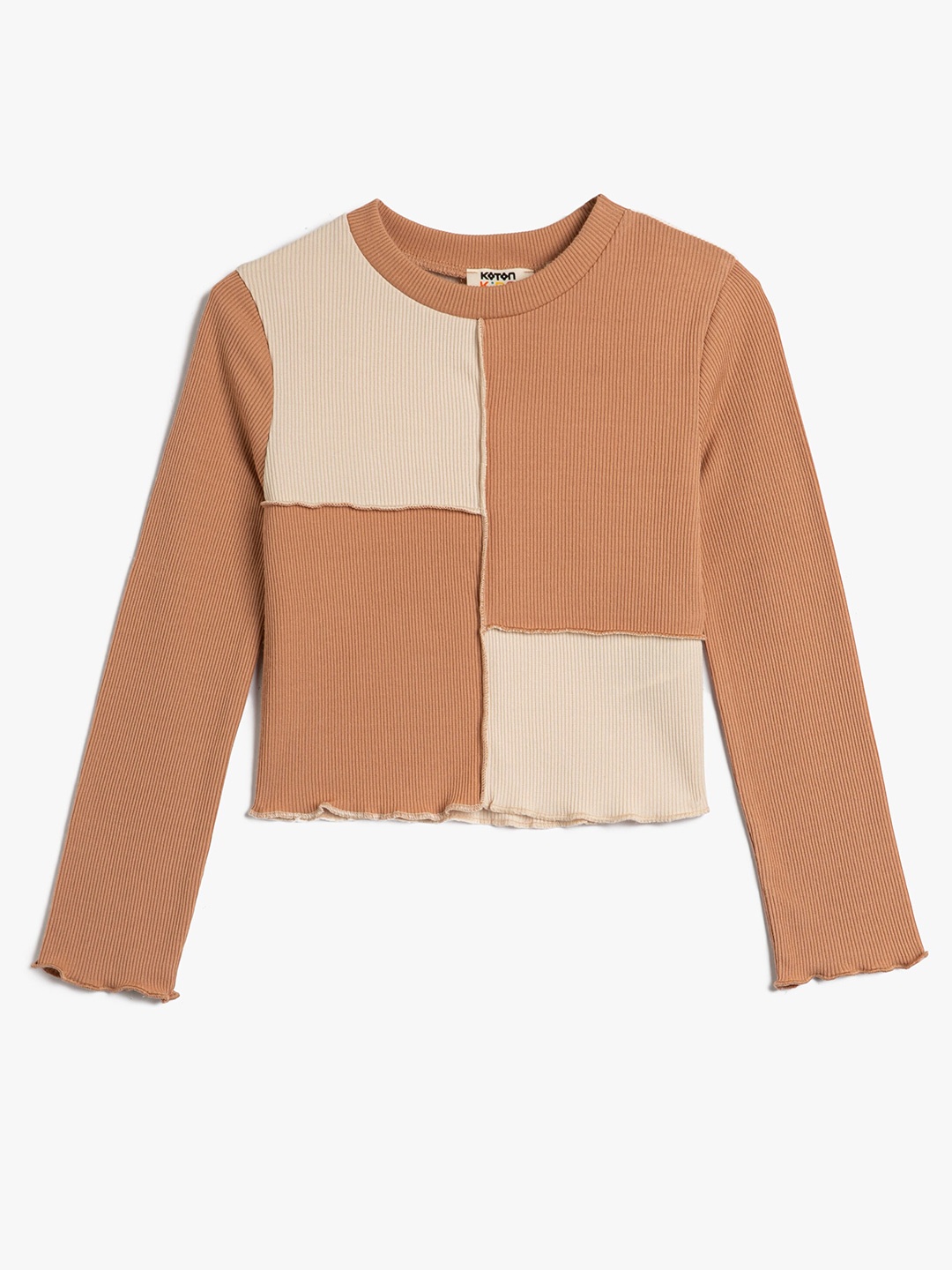 

Koton Girls Colourblocked T-Shirt, Brown