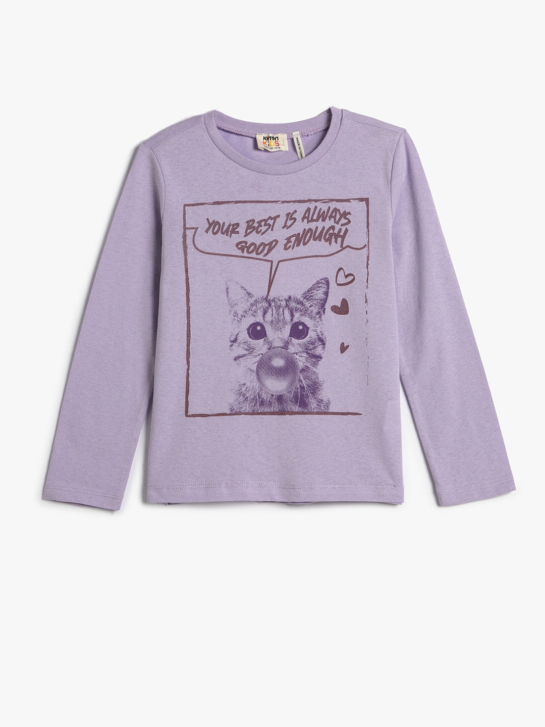 

Koton Girls Graphic Printed Pure Cotton T-Shirt, Purple