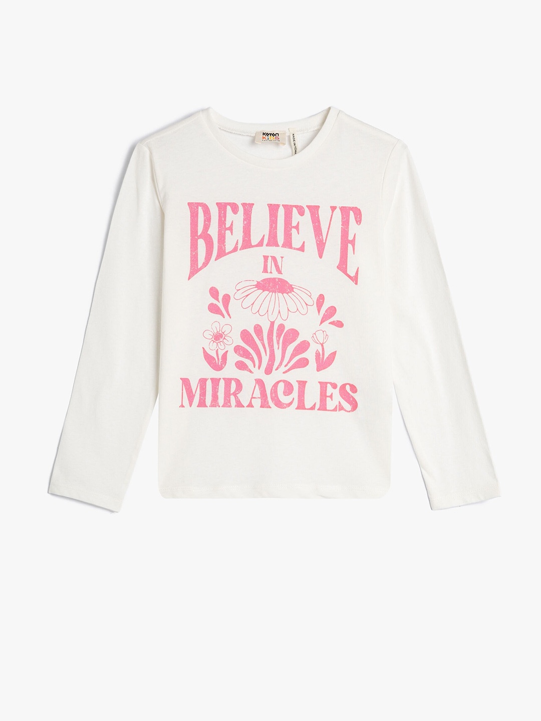 

Koton Girls Typography Printed Pure Cotton T-Shirt, White