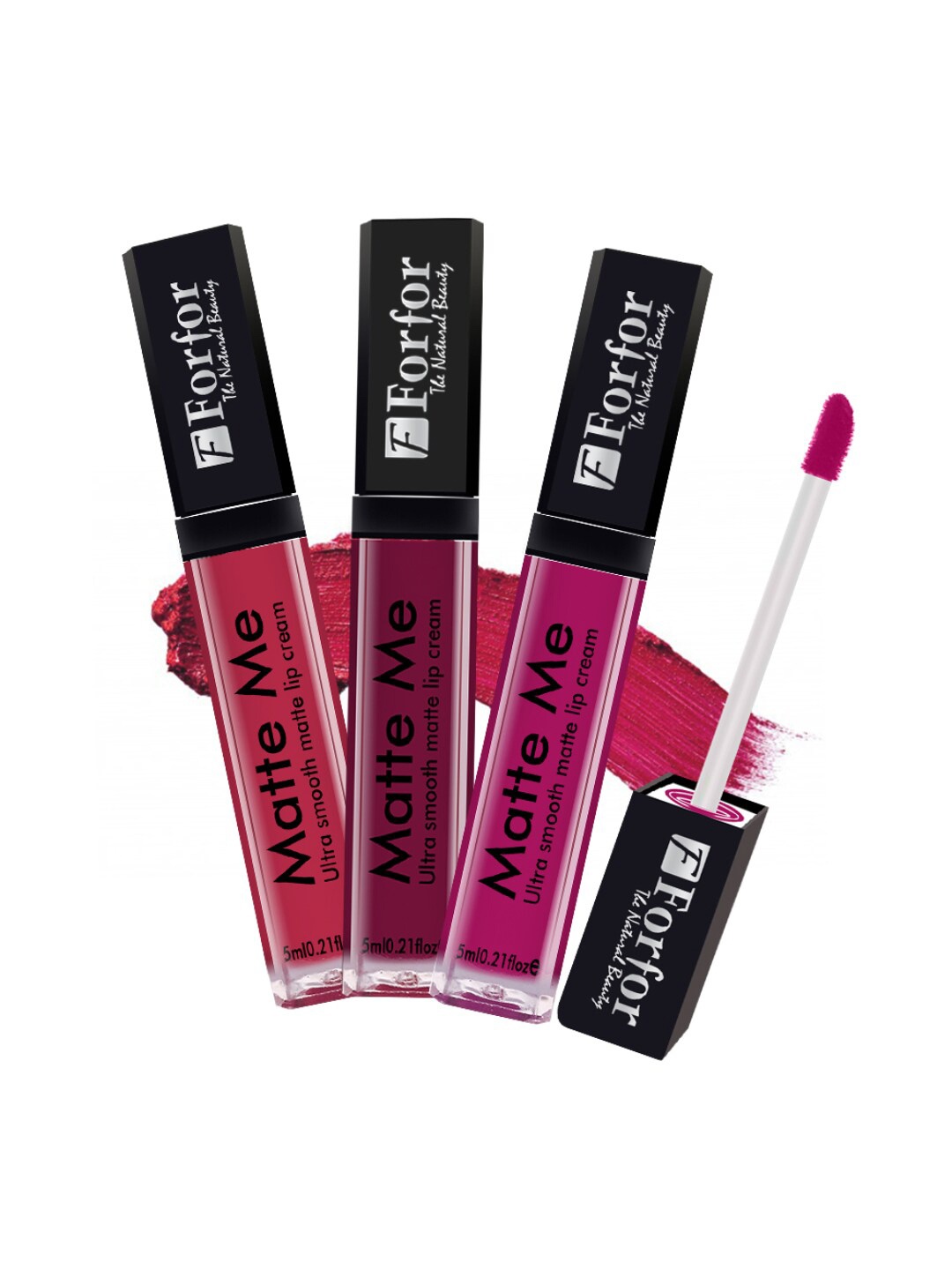 

FORFOR Matte Me 3Pcs Long Lasting Liquid Matte Lipstick Rose Red-Moon Maroon-Fuchsia Pink, Multi