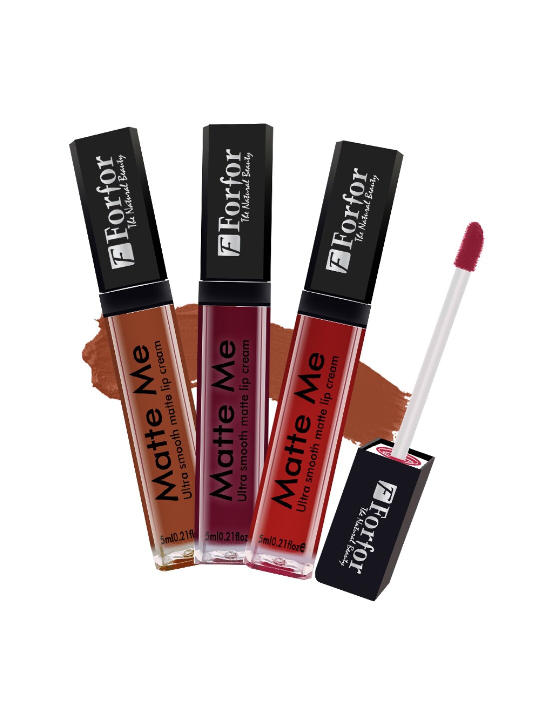 

FORFOR Set Of 3 Matte Me Ultra Smooth Liquid Lipsticks - Brown+Ruby Red+Red