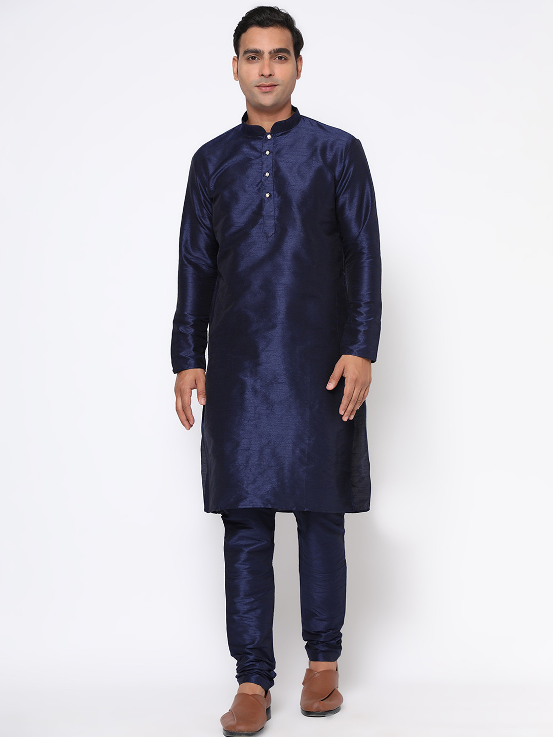 

ZARIMO Mandarin Collar Kurta With Churidar, Navy blue
