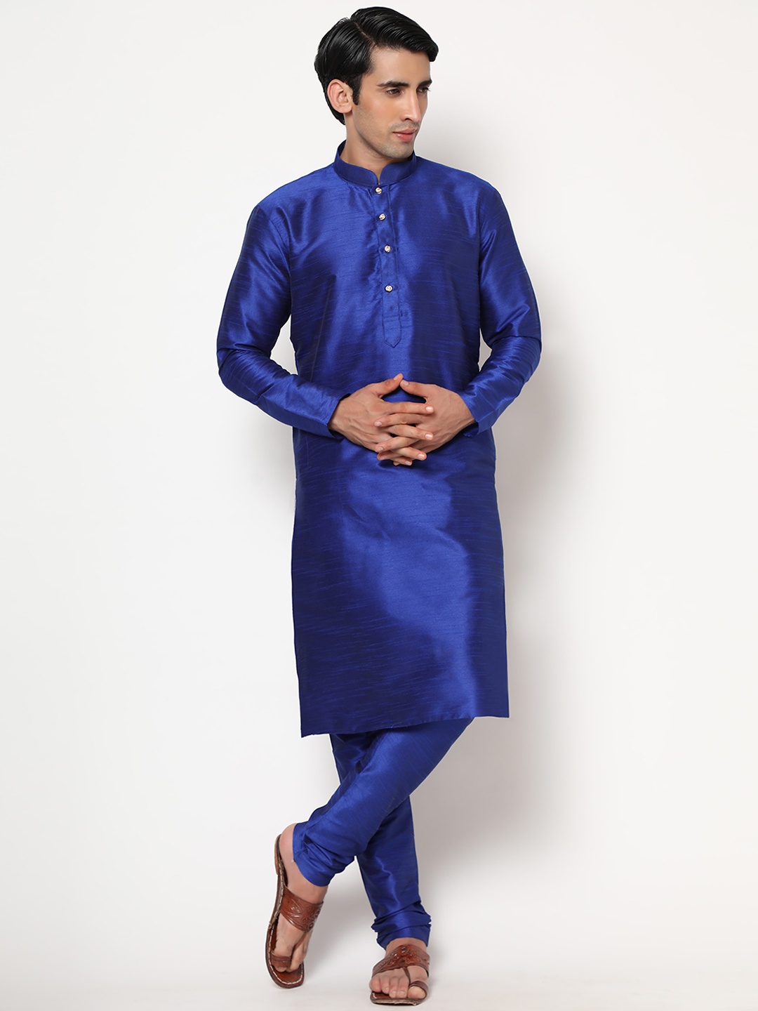 

ZARIMO Mandarin Collar Kurta With Churidar, Blue