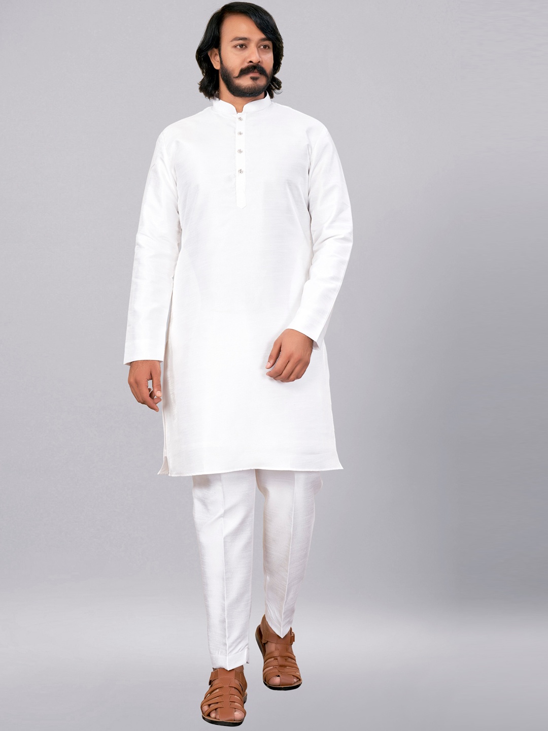 

ZARIMO Mandarin Collar Kurta With Trousers, White