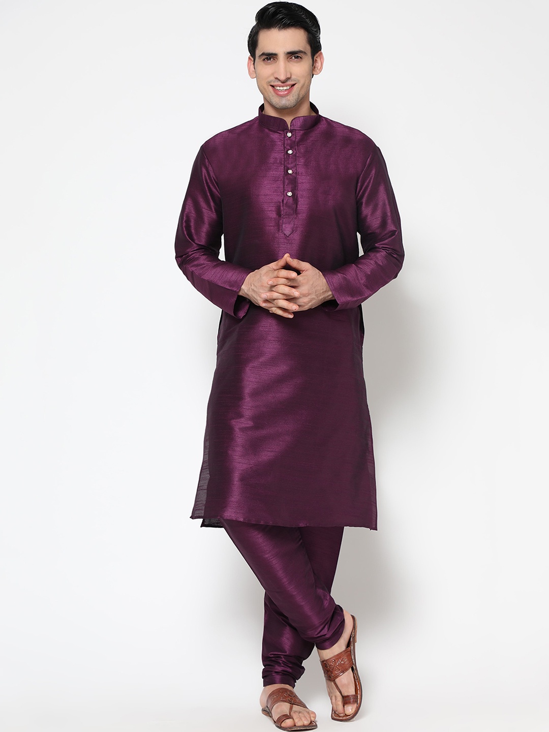 

ZARIMO Mandarin Collar Straight Kurta with Churidar, Mauve