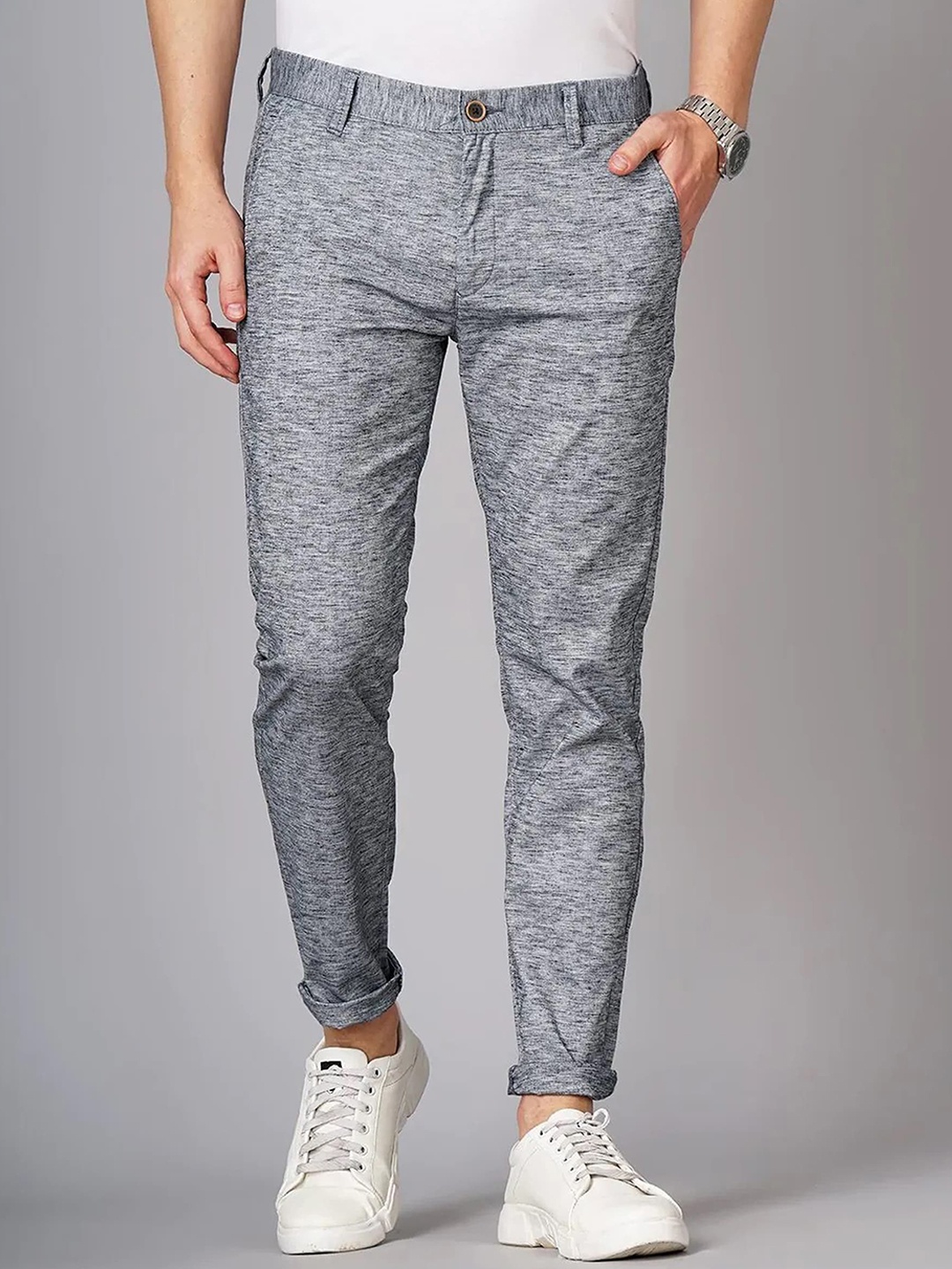 

FUBAR Men Relaxed Slim Fit Mid-Rise Easy Wash Trousers, Grey