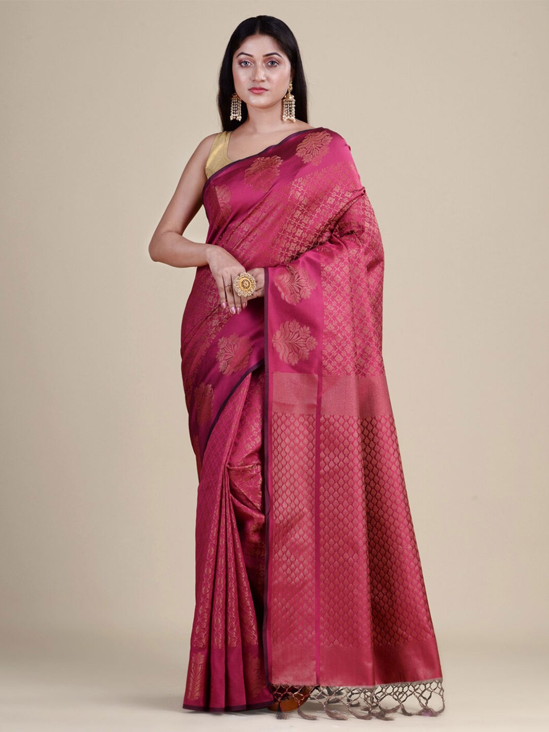 

HOUSE OF BEGUM Floral Woven Design Zari Banarasi Saree, Pink