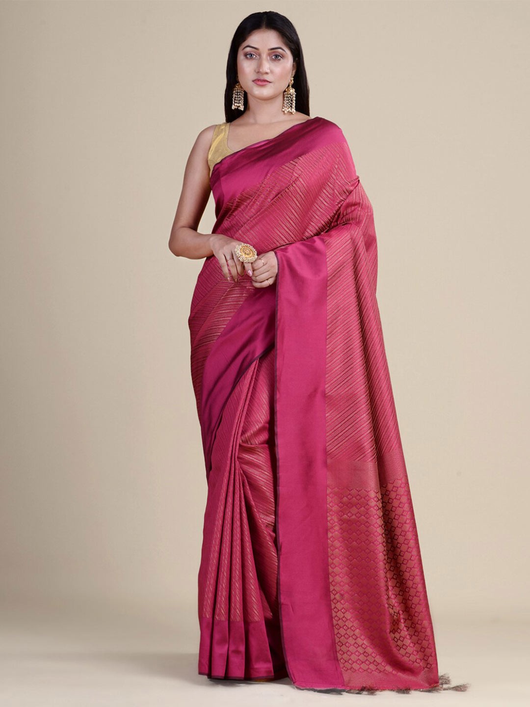 

HOUSE OF BEGUM Ethnic Motifs Woven Design Zari Banarasi Saree, Pink