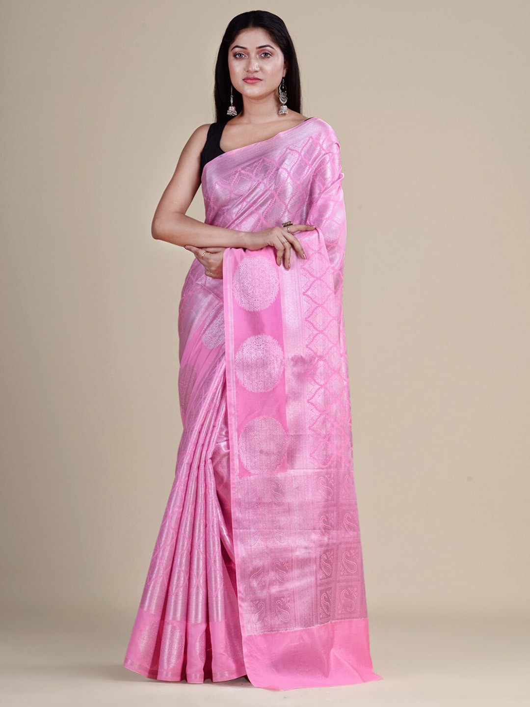 

HOUSE OF BEGUM Woven Design Zari Saree, Pink