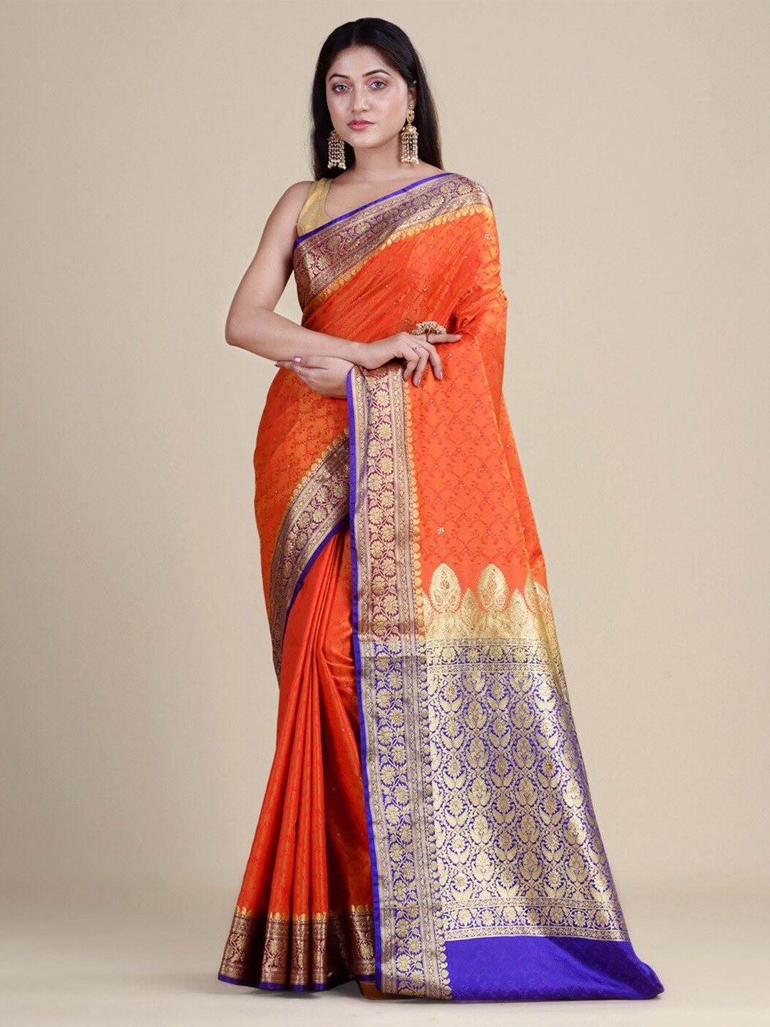 

HOUSE OF BEGUM Woven Design Zari Banarasi Saree, Orange