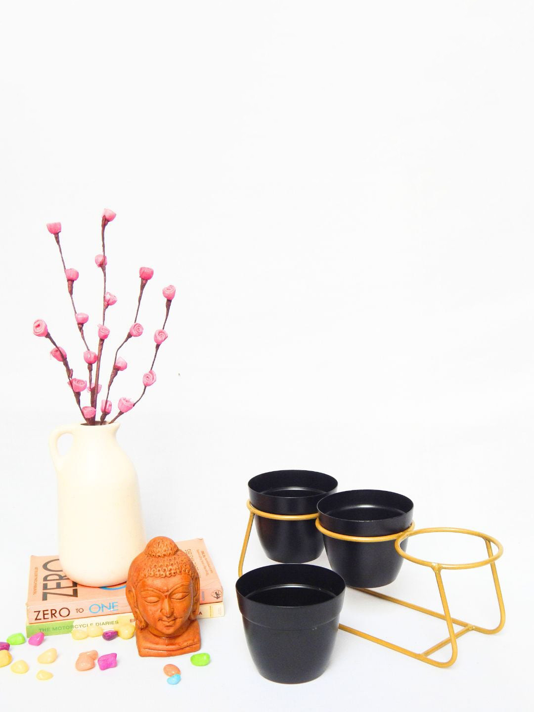 

ecofynd Black 3 Pieces Metal Planters With Stand