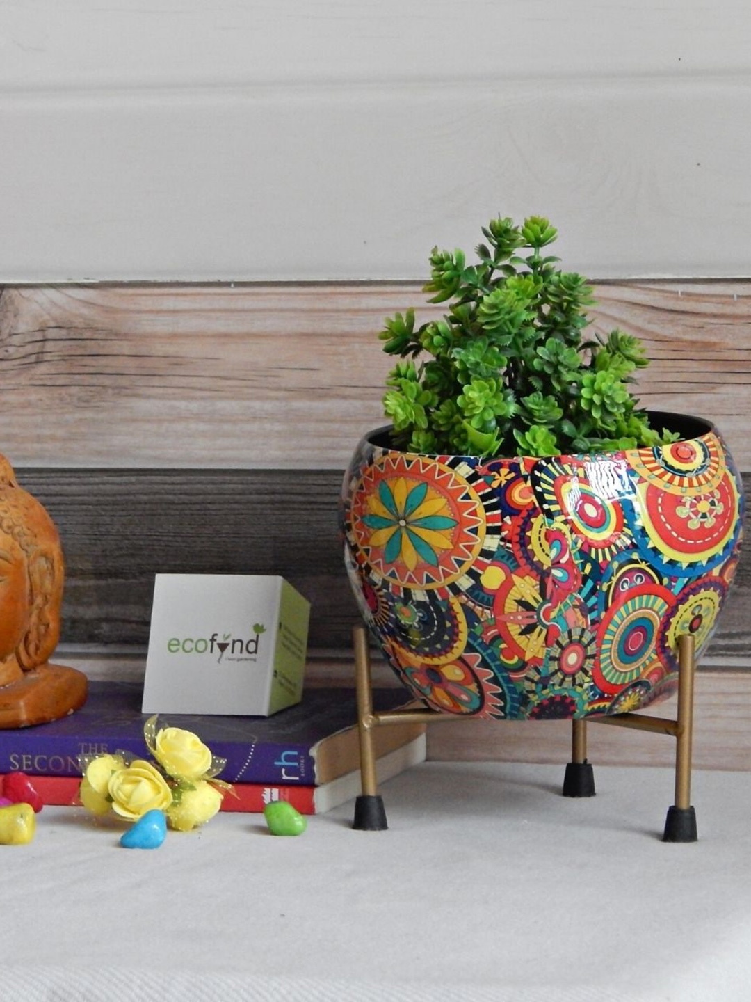 

ecofynd Lio Set of 2 Printed Planters with Stand, Red