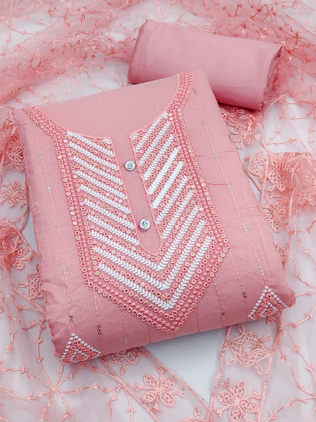 

Sidhidata Embroidered Unstitched Dress Material, Pink