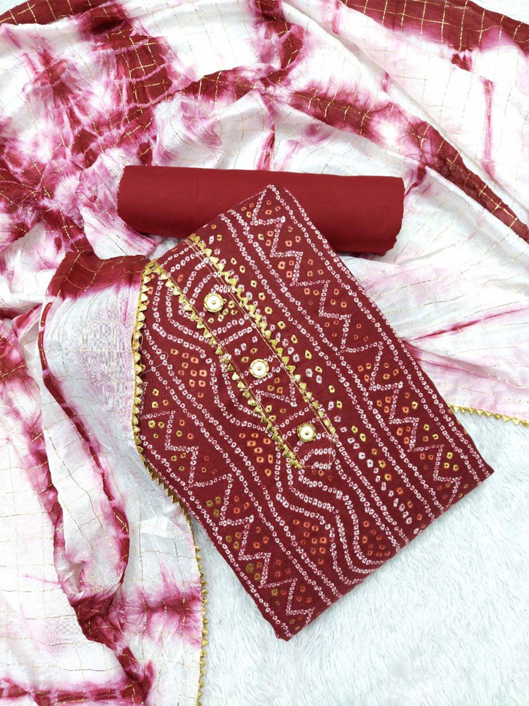 

Sidhidata Ethnic Motifs Printed Unstitched Dress Material, Maroon