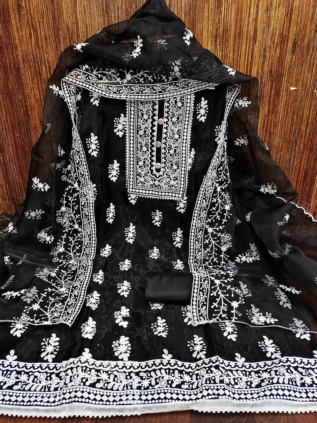 

Sidhidata Ethnic Motifs Embroidered Unstitched Dress Material, Black