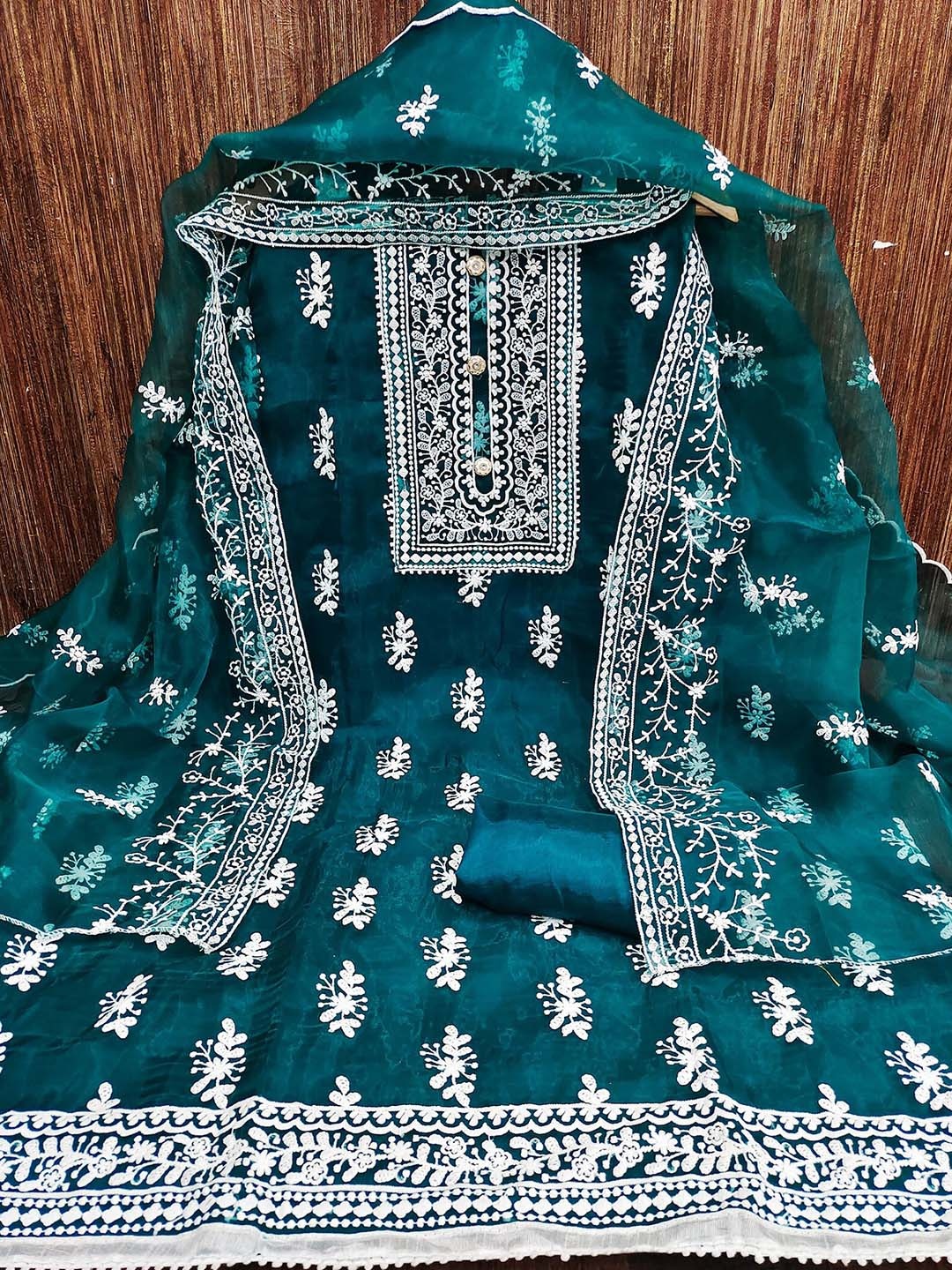 

Sidhidata Ethnic Motifs Embroidered Unstitched Dress Material, Teal